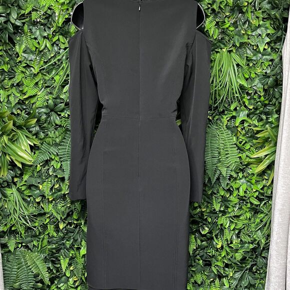 AIDAN MATTOX Dress Women 10 Black Cold Shoulder Sheath Front Split 1966 - Picture 10 of 10